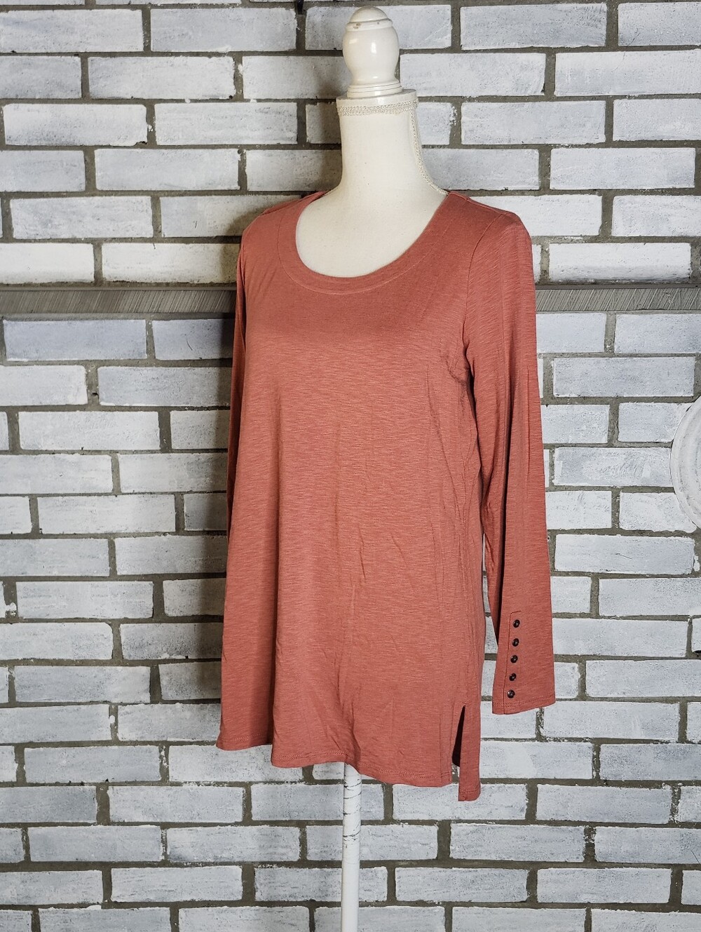 • J Jill Women’s Long Sleeve Scoop Neck Tunic Small Coral Cotton Modal Blend